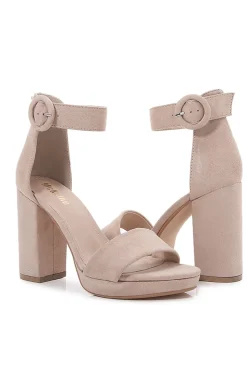 Damasco Cor Pura Suede Salto Alto Sandálias Moda
