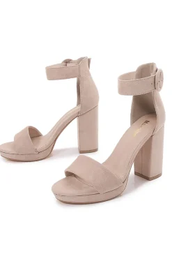 Damasco Cor Pura Suede Salto Alto Sandálias Moda