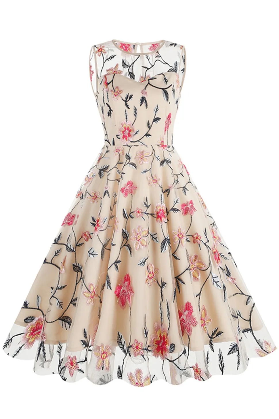 Damasco elegante floral bordado mangas midi vestido vintage