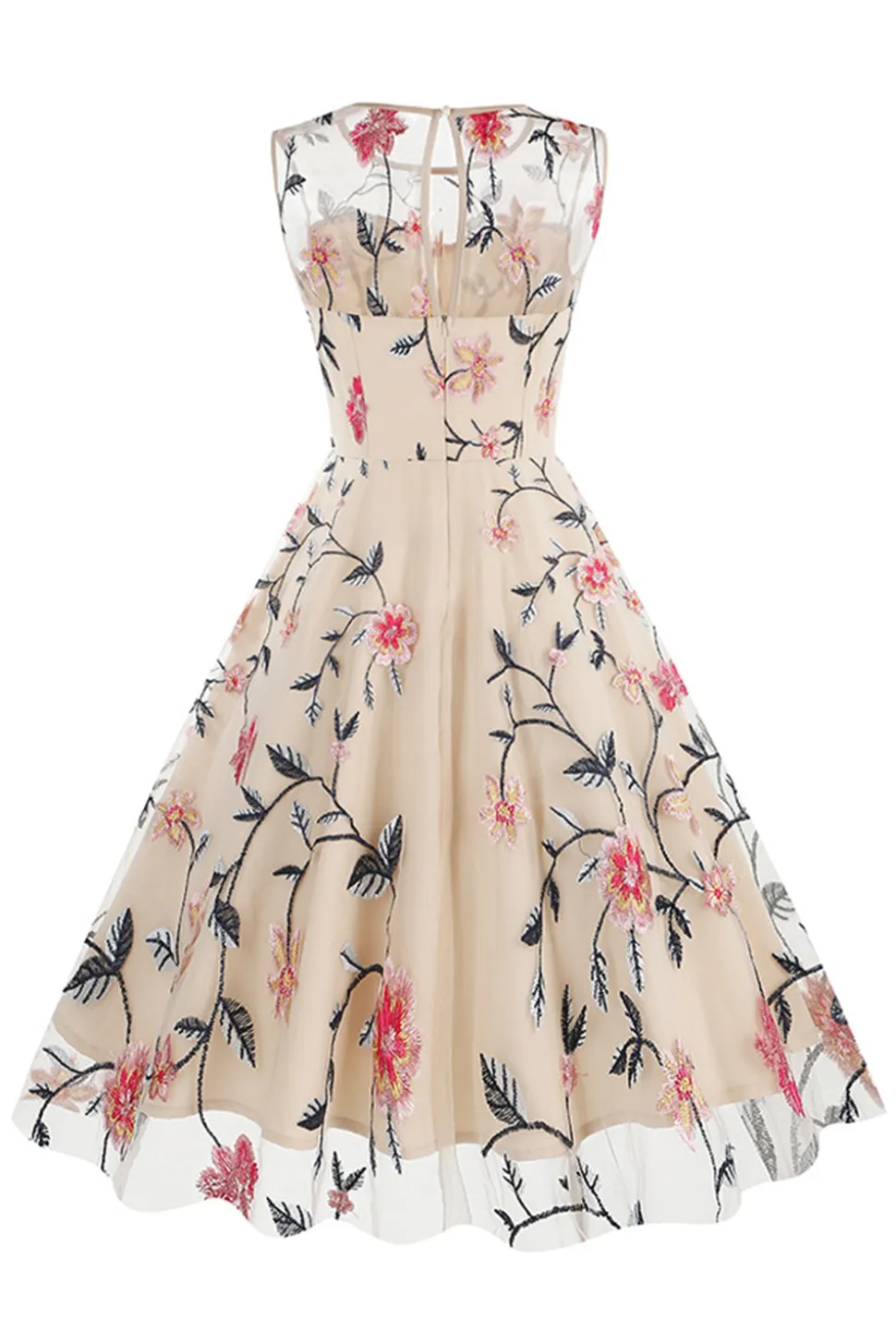 Damasco elegante floral bordado mangas midi vestido vintage