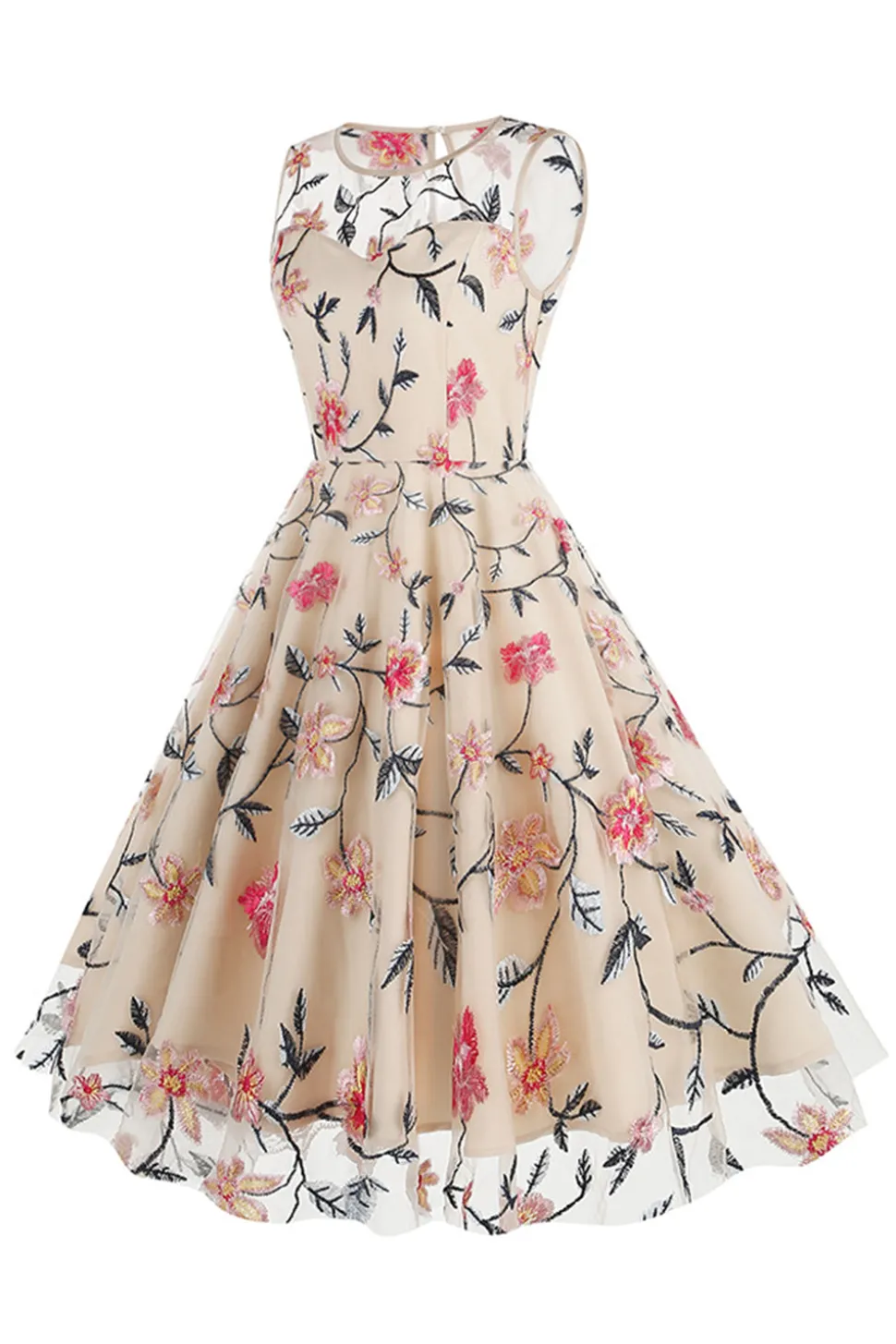 Damasco elegante floral bordado mangas midi vestido vintage