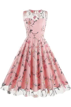 Damasco elegante floral bordado mangas midi vestido vintage