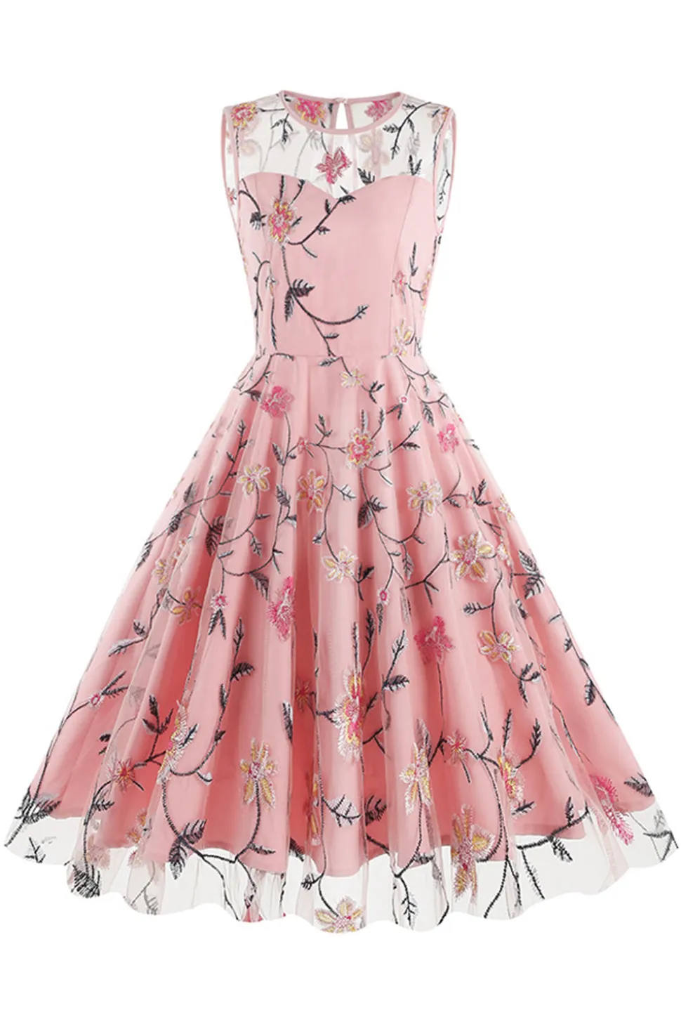 Damasco elegante floral bordado mangas midi vestido vintage