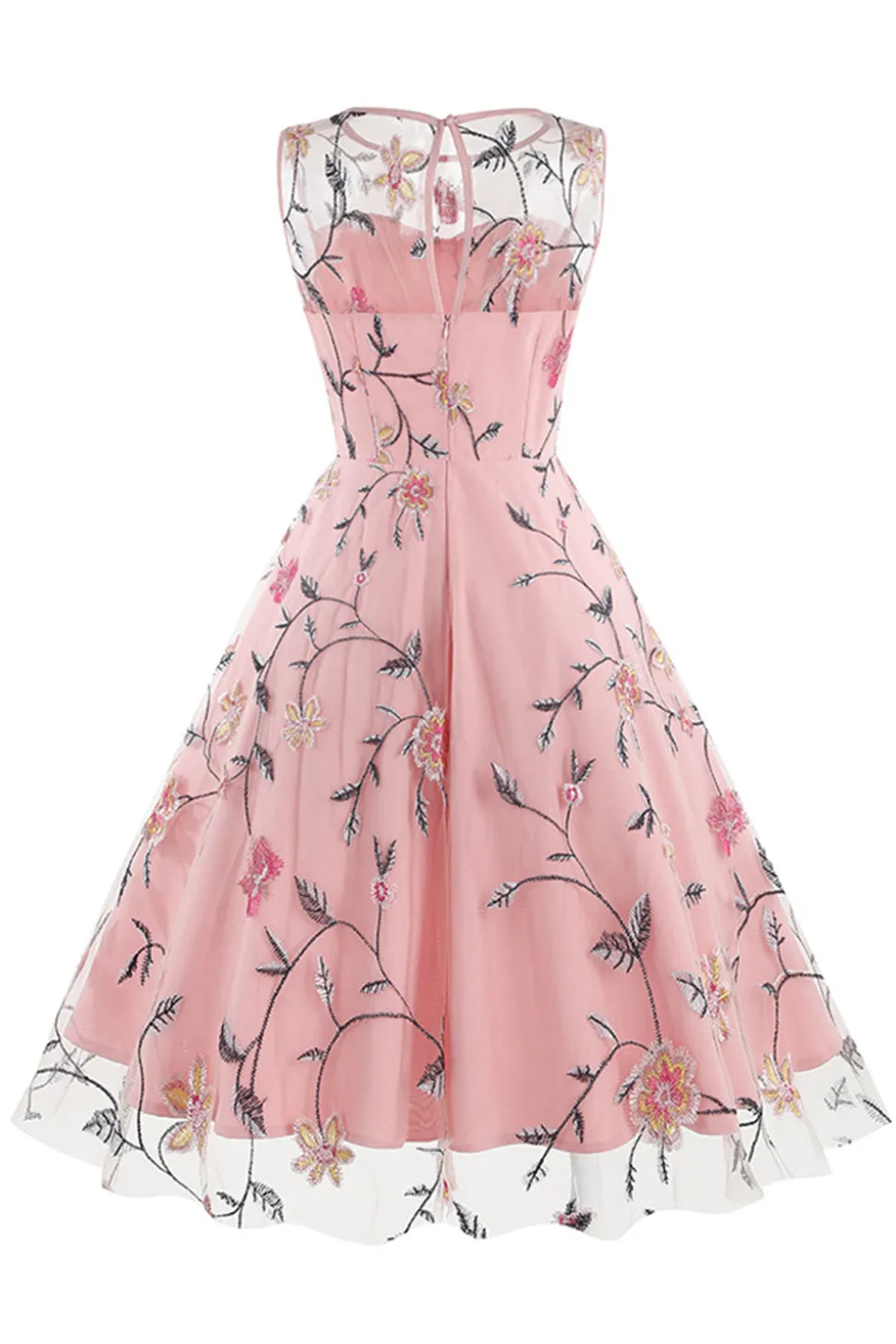 Damasco elegante floral bordado mangas midi vestido vintage