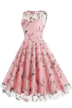 Damasco elegante floral bordado mangas midi vestido vintage