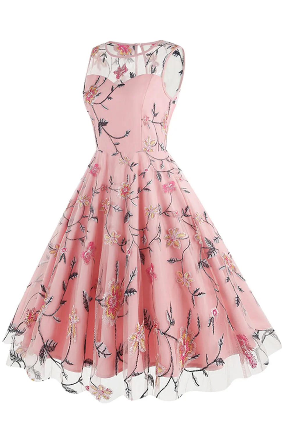 Damasco elegante floral bordado mangas midi vestido vintage