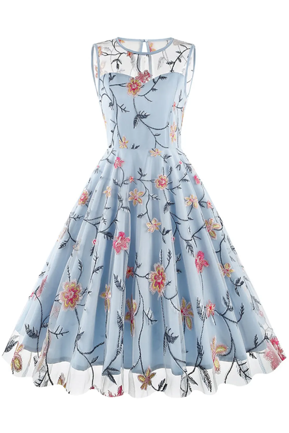 Damasco elegante floral bordado mangas midi vestido vintage