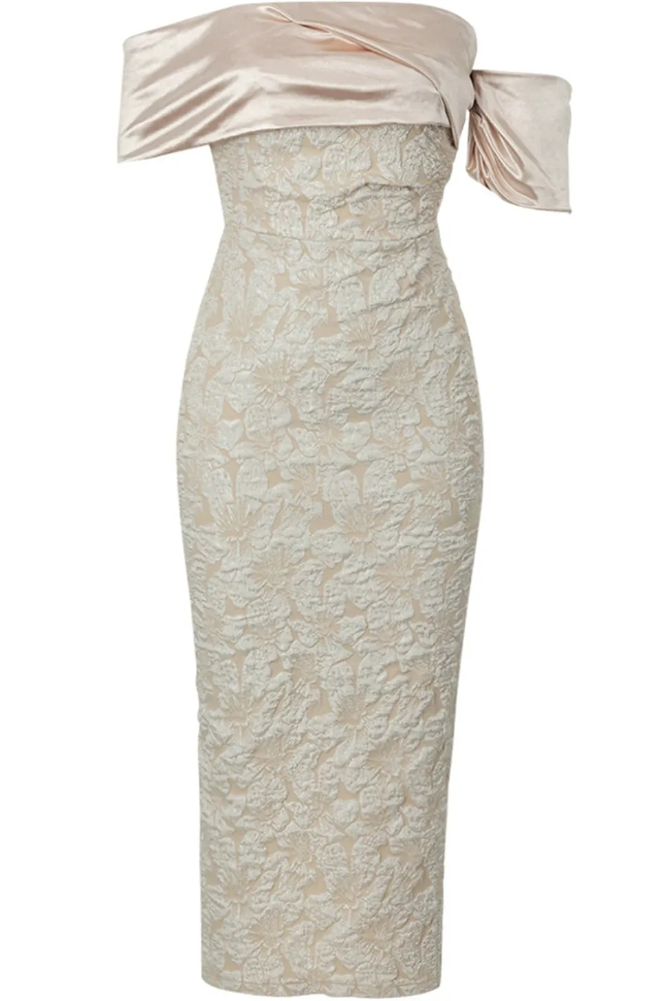 Damasco fora do ombro apliques bainha vestido de noite