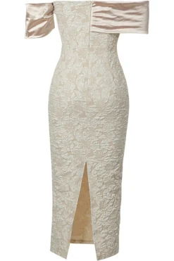 Damasco fora do ombro apliques bainha vestido de noite