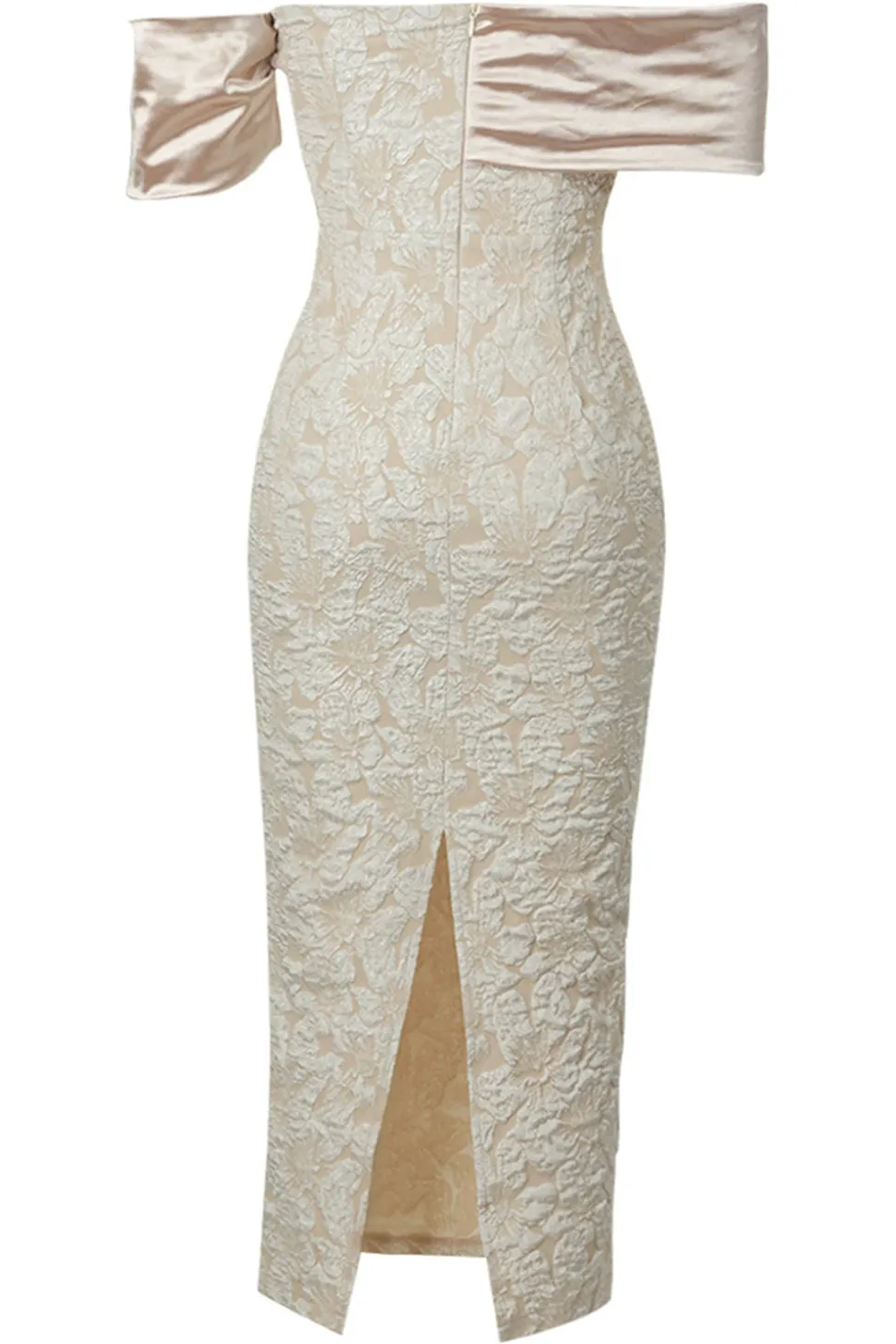 Damasco fora do ombro apliques bainha vestido de noite