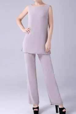 Damasco Mangas Longas 3 Peças Mãe da Noiva Pant Suits