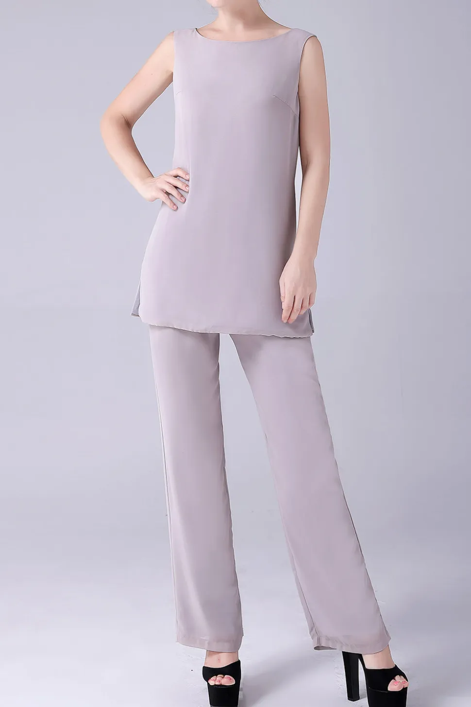 Damasco Mangas Longas 3 Peças Mãe da Noiva Pant Suits