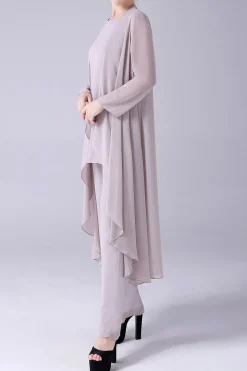 Damasco Mangas Longas 3 Peças Mãe da Noiva Pant Suits
