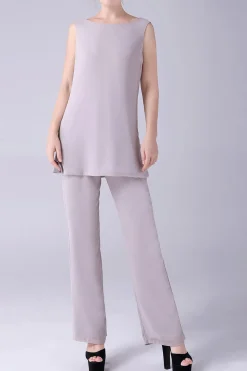 Damasco Mangas Longas 3 Peças Mãe da Noiva Pant Suits