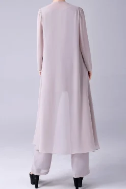 Damasco Mangas Longas 3 Peças Mãe da Noiva Pant Suits