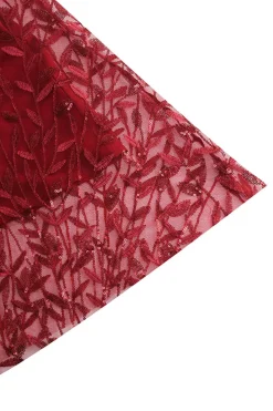 Damasco Sequined Leaf Bordado Malha Overlay Elegante Vestido Vintage