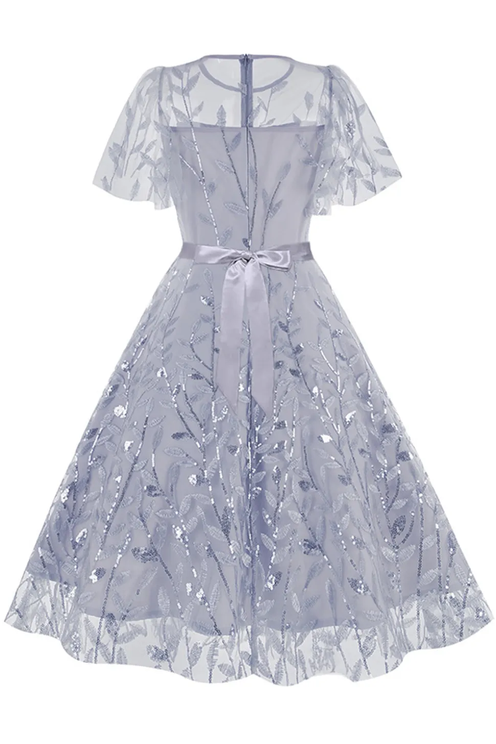 Damasco Sequined Leaf Bordado Malha Overlay Elegante Vestido Vintage