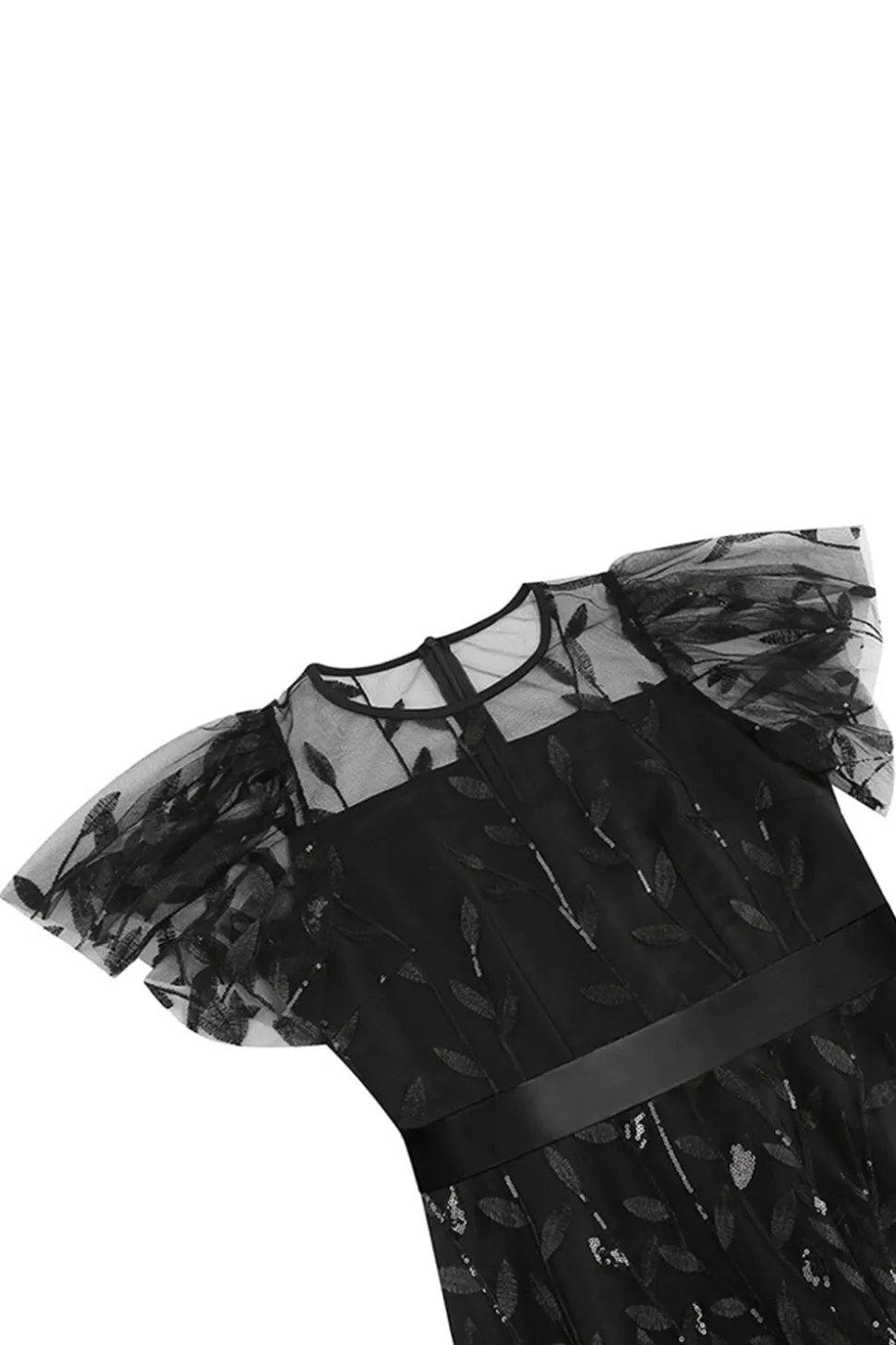 Damasco Sequined Leaf Bordado Malha Overlay Elegante Vestido Vintage