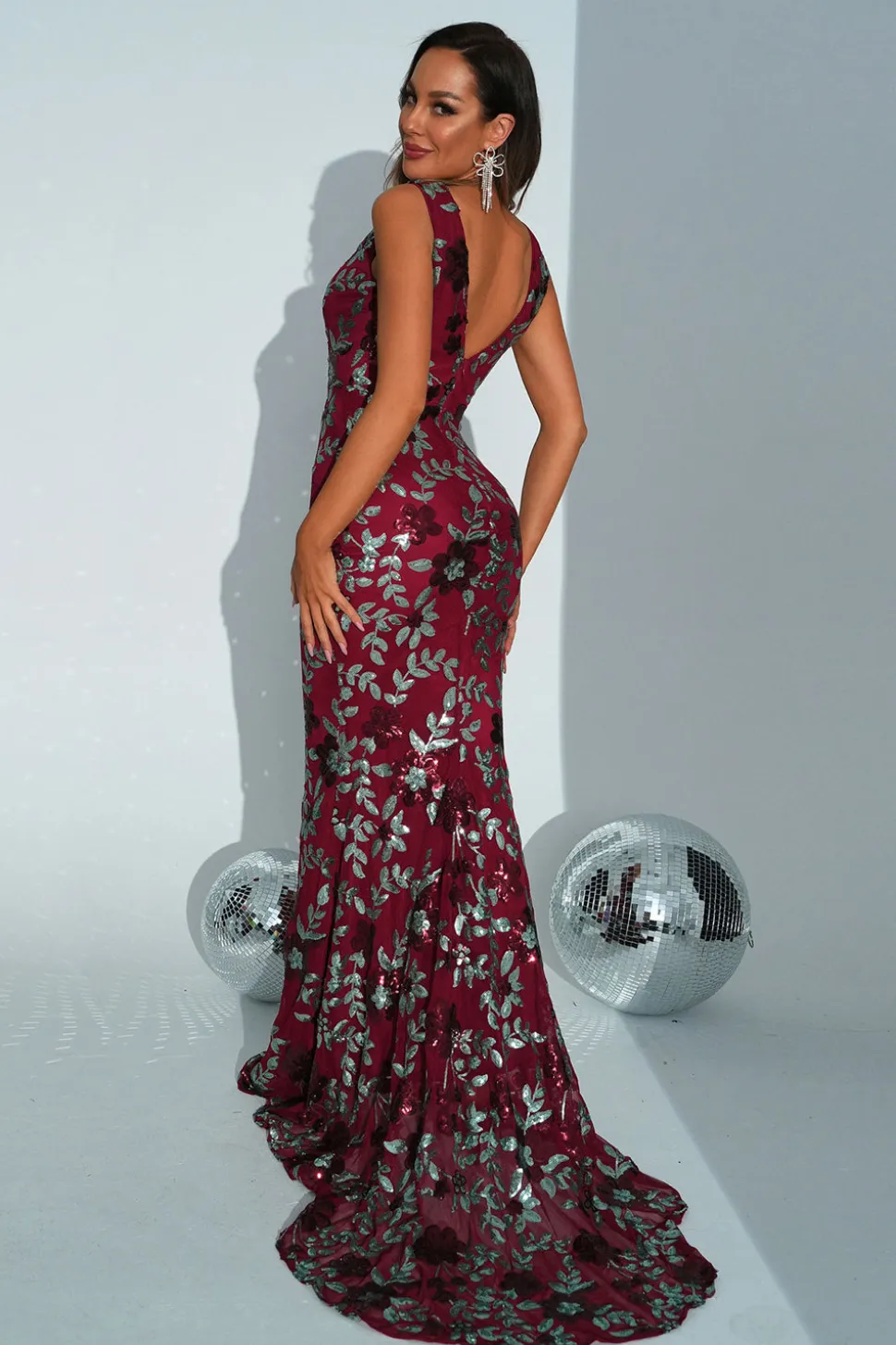Damasco Sereia Floral Vestido Longo Baile