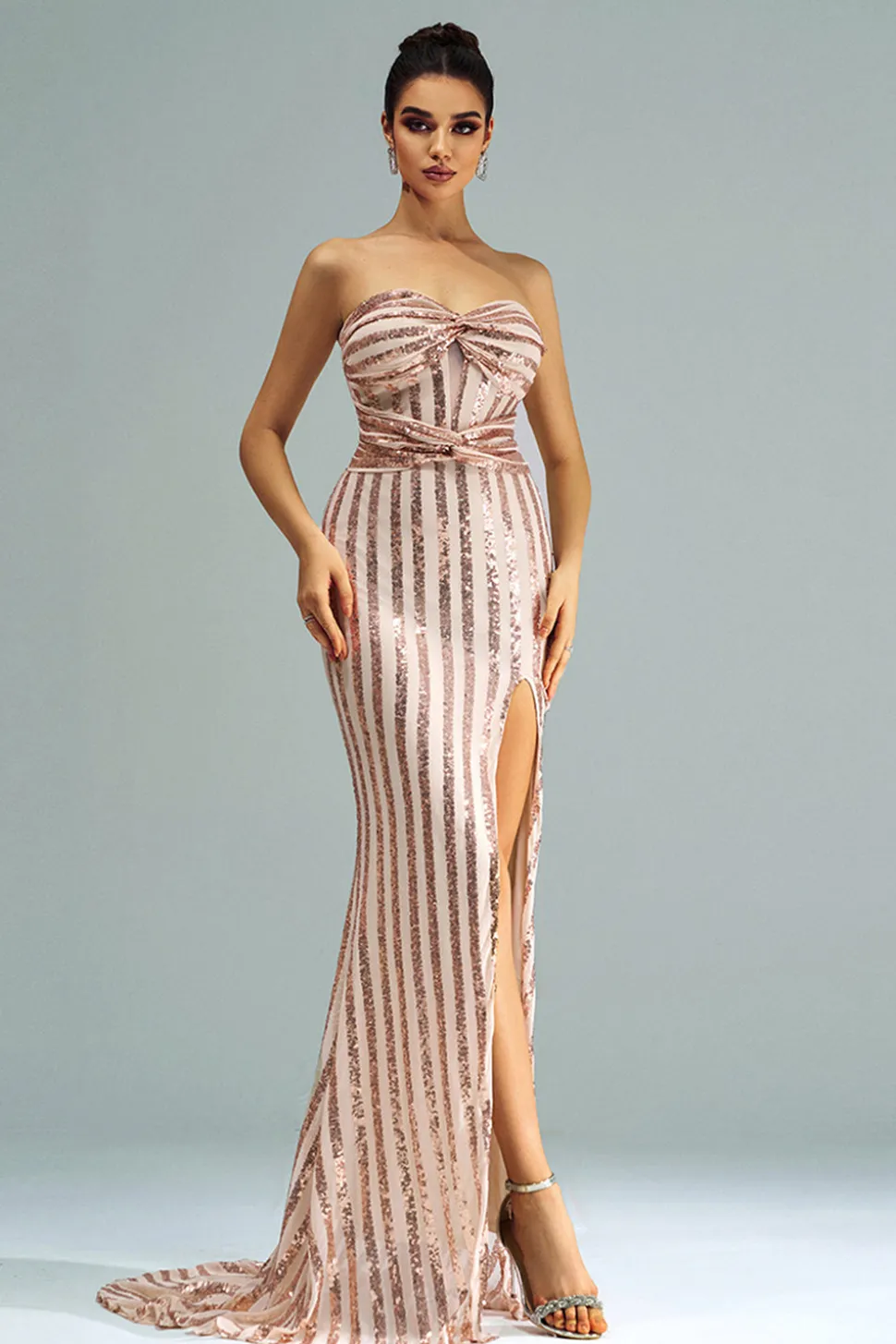 Damasco Sereia Strapless Sequined Split Prom Dress