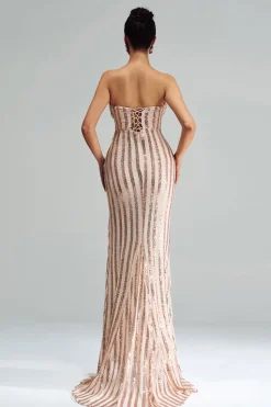 Damasco Sereia Strapless Sequined Split Prom Dress