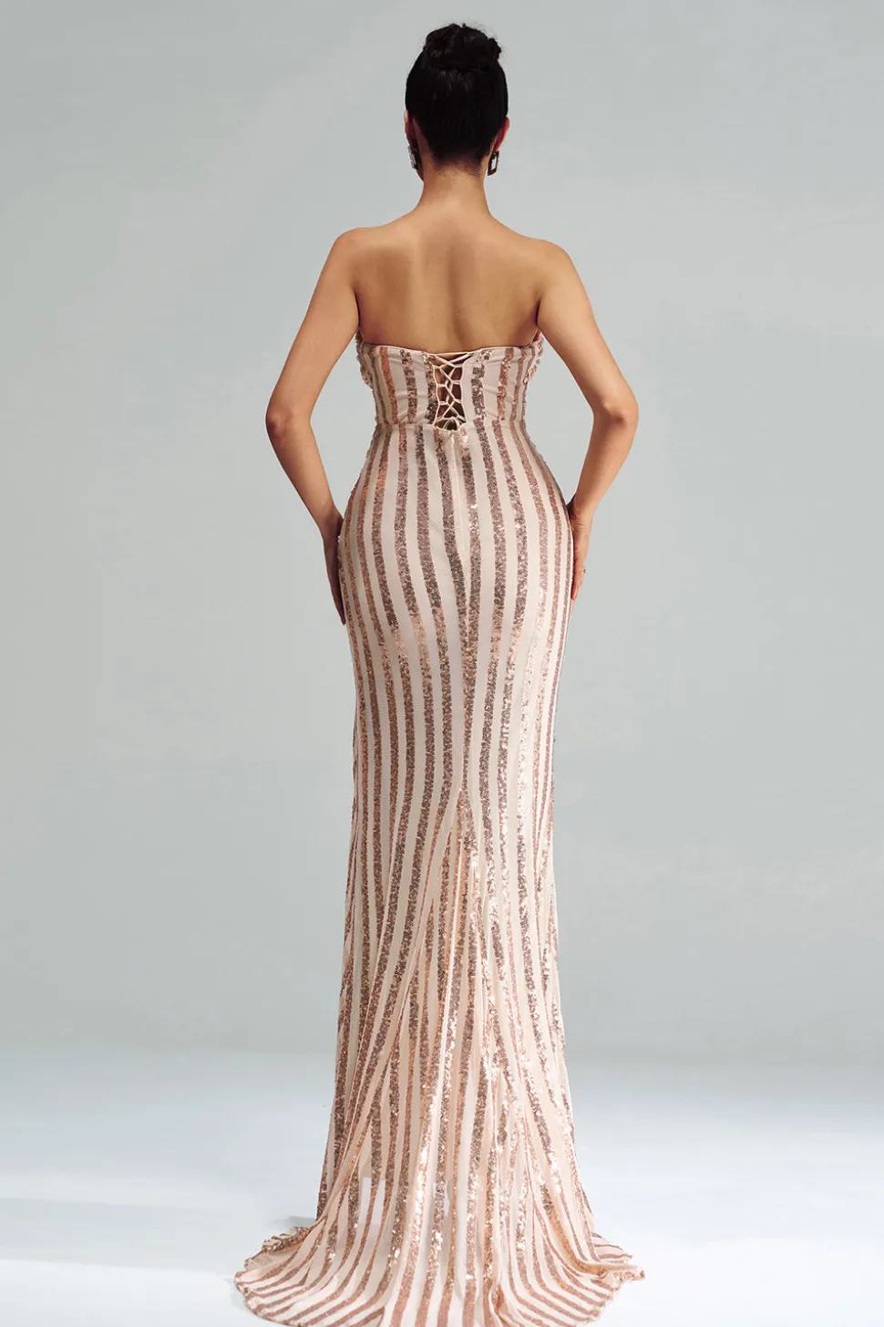 Damasco Sereia Strapless Sequined Split Prom Dress