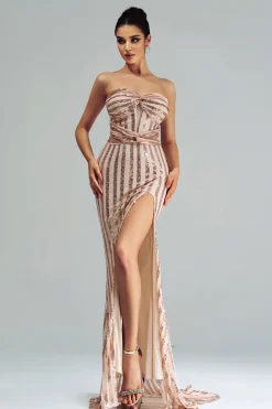 Damasco Sereia Strapless Sequined Split Prom Dress