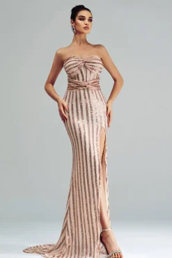 Damasco Sereia Strapless Sequined Split Prom Dress