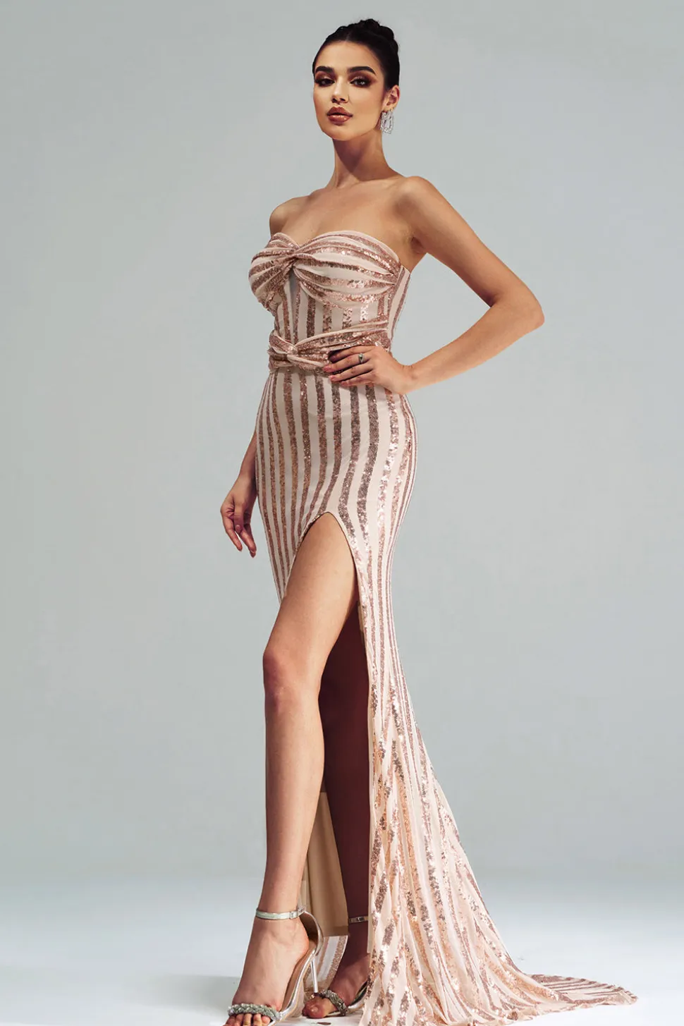 Damasco Sereia Strapless Sequined Split Prom Dress