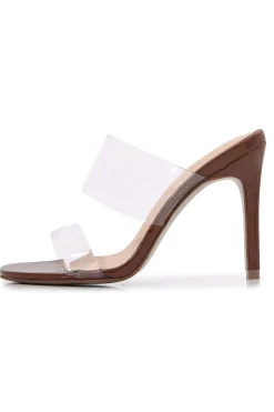 Damasco Slip On Stiletto Heel Peep toe Sandálias Claras Chinelos Moda Shoes
