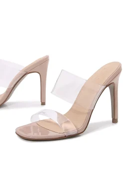 Damasco Slip On Stiletto Heel Peep toe Sandálias Claras Chinelos Moda Shoes