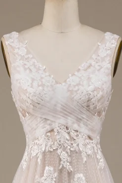 Damasco Tule Varredura Trem Vestido de Noiva com Renda