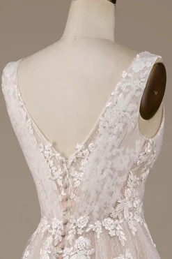 Damasco Tule Varredura Trem Vestido de Noiva com Renda