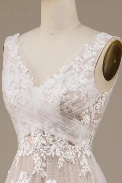 Damasco Tule Varredura Trem Vestido de Noiva com Renda