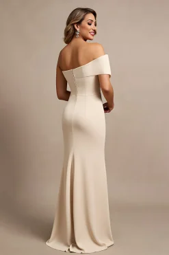 Damasco Um Ombro Ruched Long Satin Mãe do Vestido da Noiva com Missangas