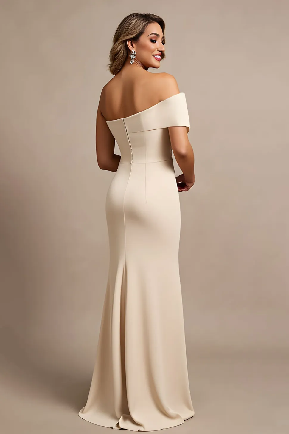 Damasco Um Ombro Ruched Long Satin Mãe do Vestido da Noiva com Missangas