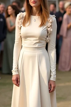 Damasco Uma linha de pescoço redondo Ruched Gala vestido com mangas compridas