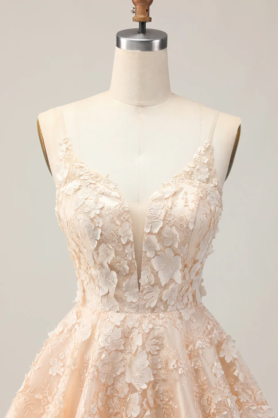 Damasco Uma Linha Esparguete Correias Vestido Curto Homecoming Floral com Apliques