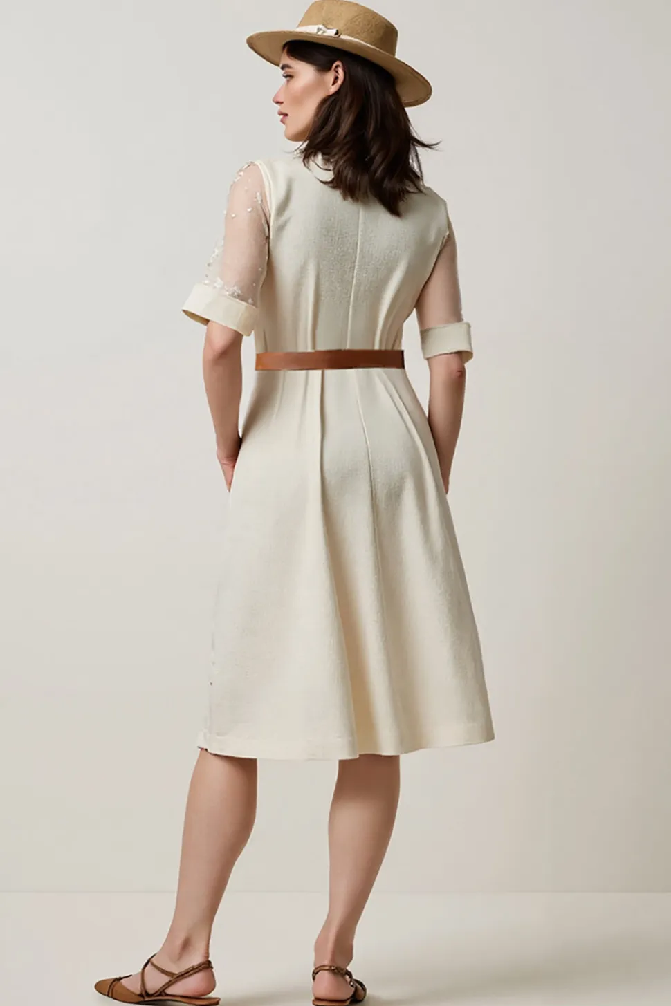 Damasco Uma Linha Notched Lapela Midi Vestido de Trabalho com Cinto