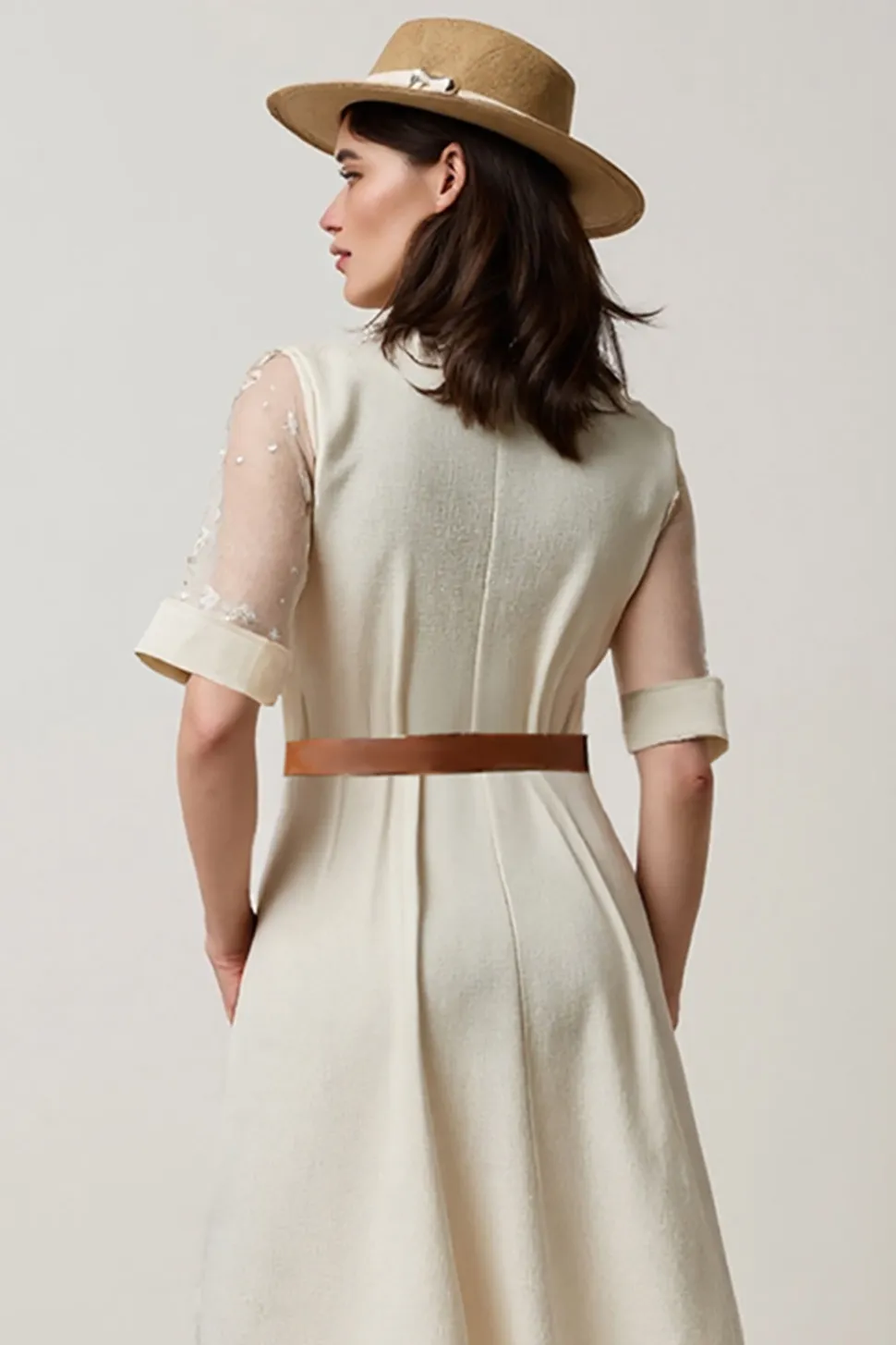 Damasco Uma Linha Notched Lapela Midi Vestido de Trabalho com Cinto