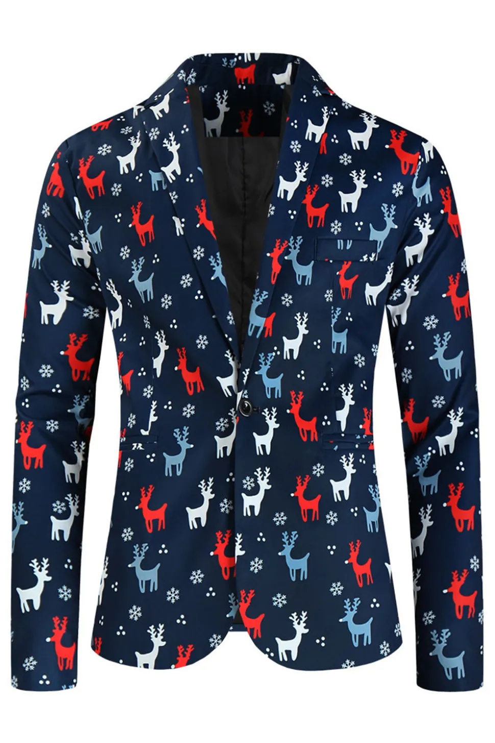 Dark Blue Elk Print 3-Pieces Homens Ternos de Natal