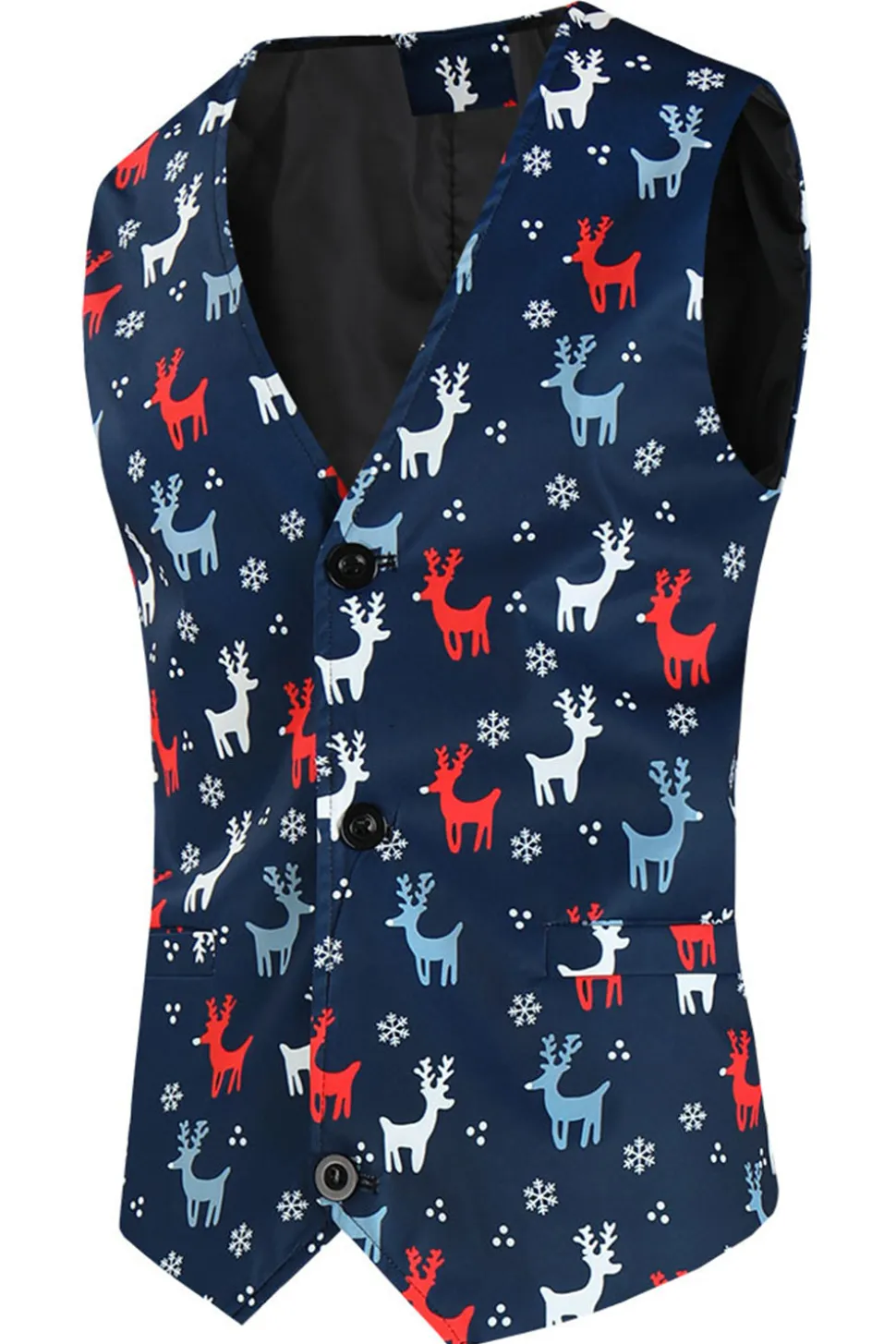 Dark Blue Elk Print 3-Pieces Homens Ternos de Natal