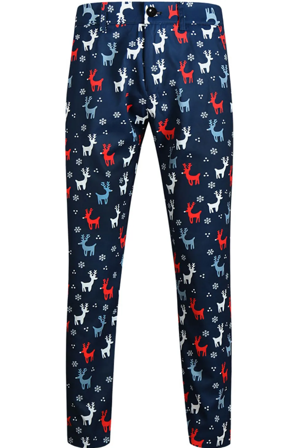 Dark Blue Elk Print 3-Pieces Homens Ternos de Natal