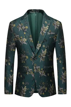 Dark Green Notched Lapela Bordada Blazer Masculino Prom Blazer