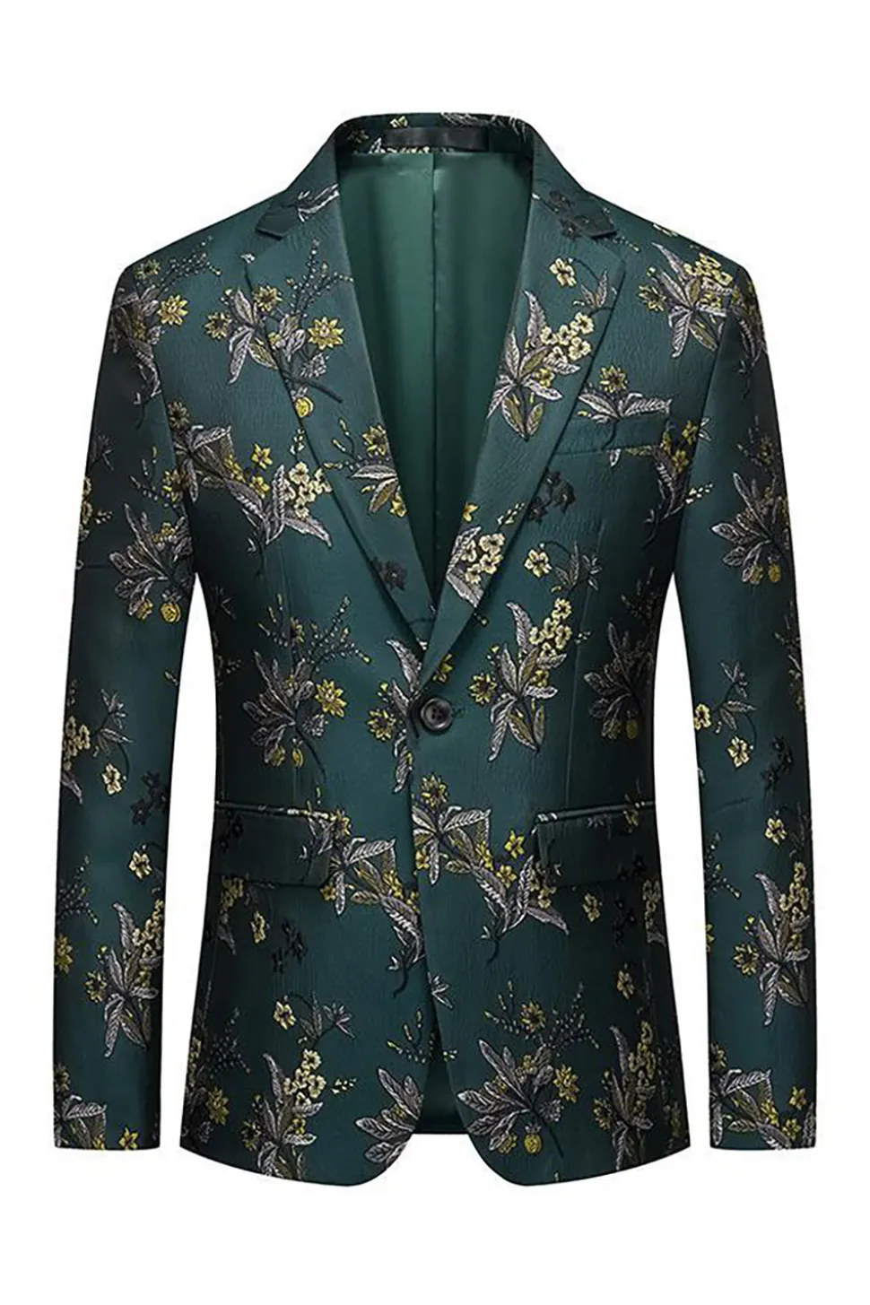 Dark Green Notched Lapela Bordada Blazer Masculino Prom Blazer