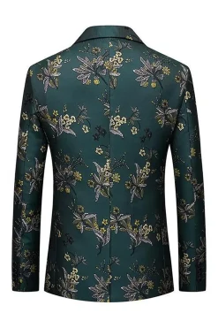 Dark Green Notched Lapela Bordada Blazer Masculino Prom Blazer