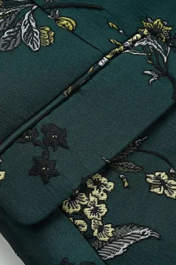 Dark Green Notched Lapela Bordada Blazer Masculino Prom Blazer