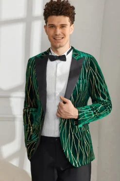 Dark Green Peak Lapel Blazer Masculino Prom Blazer