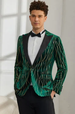 Dark Green Peak Lapel Blazer Masculino Prom Blazer
