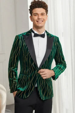Dark Green Peak Lapel Blazer Masculino Prom Blazer